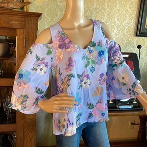 Everly Lavender floral cold shoulder blouse